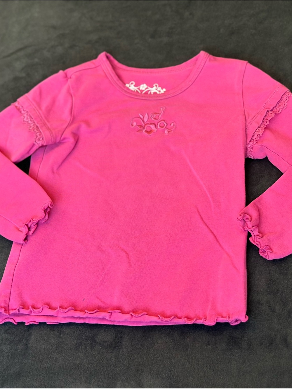 Place Girls' Hot Pink Long Sleeve Ruffle Trim Top